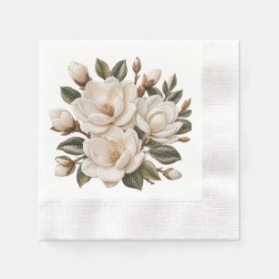 Serviette En Papier Illustration de magnolia blanche brodée en faux 3D