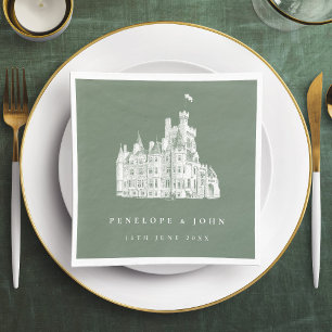 Serviette En Papier Illustration de mariage de château vintage vert sa