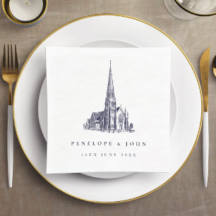 Serviette En Papier Illustration de mariage d'église vintage élégante