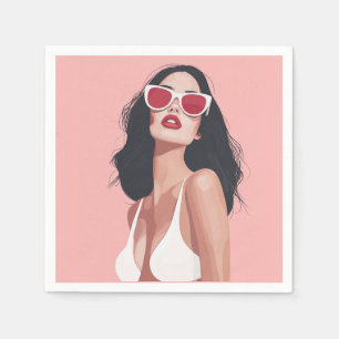 Serviette En Papier Illustration De Mode Femme Design Avec Lunettes De