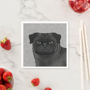 Serviette En Papier Illustration de tête de chien Carlin noir mignon d