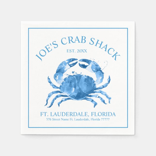 Serviette En Papier Illustration des aquarelles de crabe bleu (Devant)