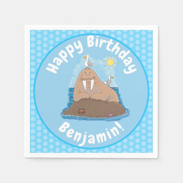 Serviette En Papier Illustration drôle de morse joyeux (Devant)