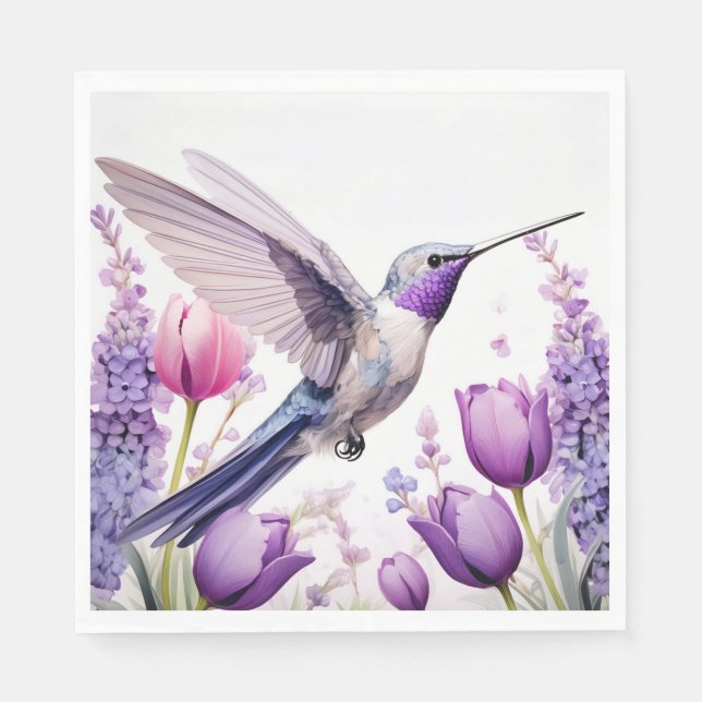 Serviette En Papier Illustration du colibri lavande (Devant)