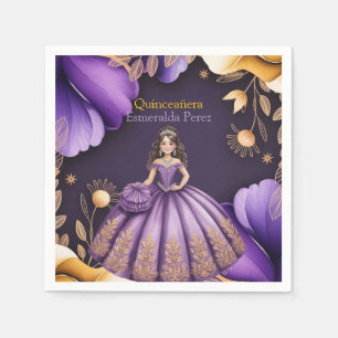 Serviette En Papier Illustration élégante de fille Quinceañera violet