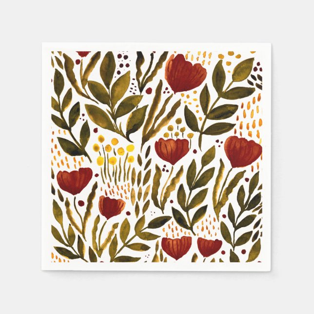 Serviette En Papier Illustration florale botanique d'orange brûlé (Devant)