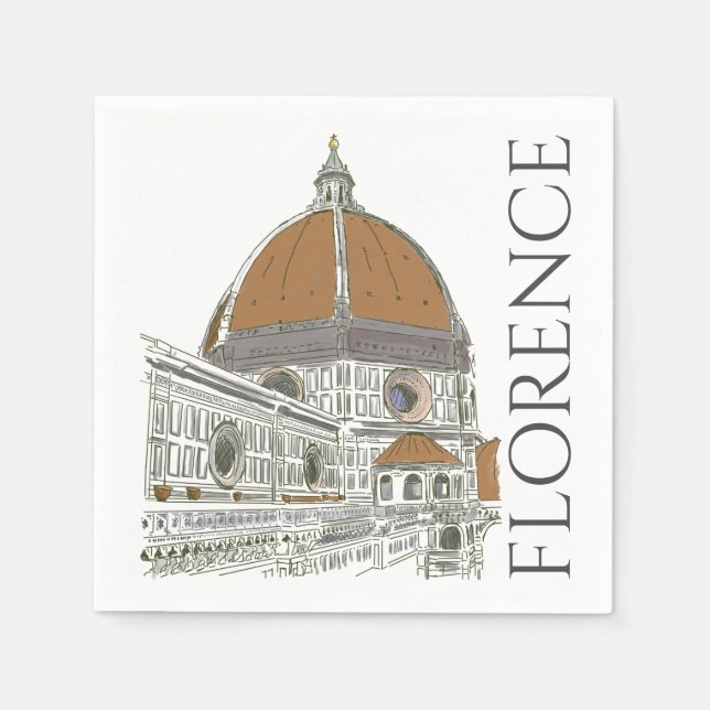 Serviette En Papier Illustration Florence Italie stylo et encre (Devant)