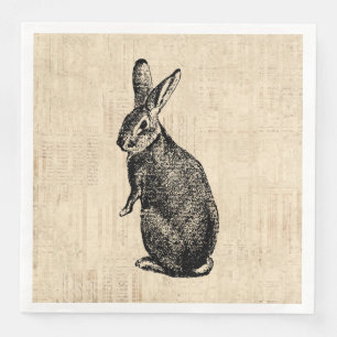 Serviette En Papier Illustration lapin antique avec script