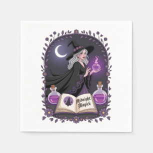 Serviette En Papier Illustration Magique de Minuit d'une Jeune Sorcièr
