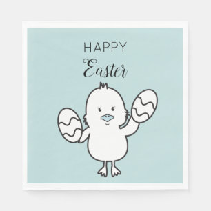 Serviette En Papier Illustration Pastel Blue Cute Easter Chick & Oeufs