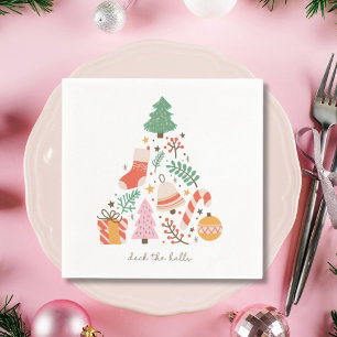 Serviette En Papier Illustration Retro Christmas Deck the Halls