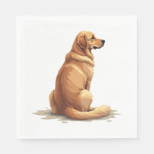 Serviette En Papier Illustration Rétro de Golden Retriever Vue Arrière