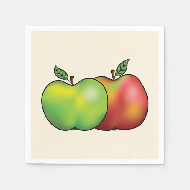 Serviette En Papier Illustration Rouge Et Vert De Pomme De Carton Frui (Devant)