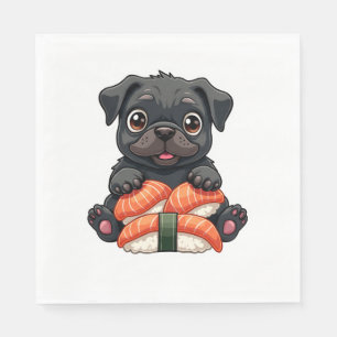 Serviette En Papier Illustration vectorielle de sushi de pug noir mign