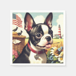 Serviette En Papier Illustration vintage Boston Terrier