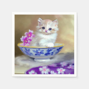 Serviette En Papier Illustration vintage de chaton blanc