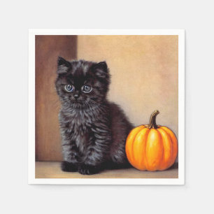 Serviette En Papier Illustration vintage Halloween Black Kitten