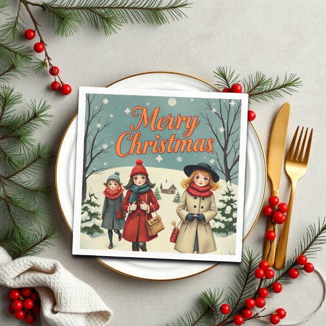 Serviette En Papier Illustration vintage Les gens vont à l'église (Créateur téléchargé)