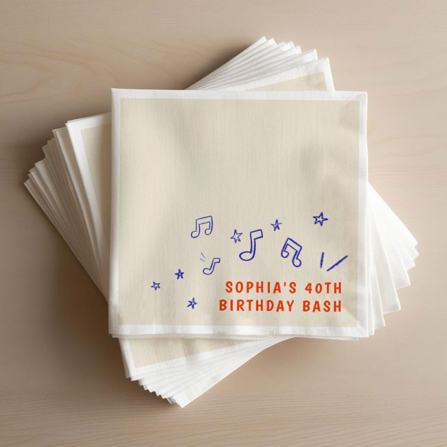 Serviette En Papier Illustrations à main lunaire 40e anniversaire (Whimsical Hand-Drawn Illustrations 40th Birthday Napkins)