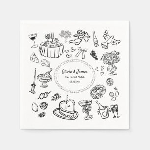 Serviette En Papier Illustrations Dessinées À La Main, Mariage De Cock