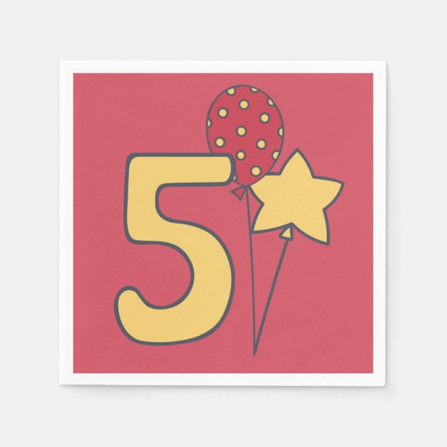 Serviette En Papier I'm Five - mignon ballon Jaune & Rouge 5e annivers (Devant)