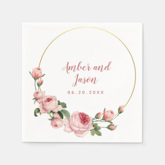 Serviette En Papier image botanique rose or cadre personnalisé
