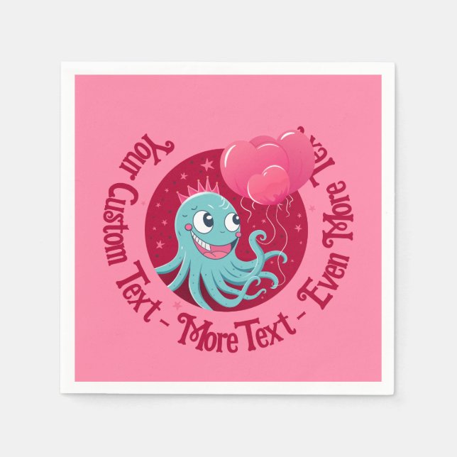 Serviette En Papier Image mignonne d'un poulpe tenant des ballons (Devant)