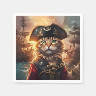 Serviette En Papier Imaginaire Cute Chat Pirate Casquette