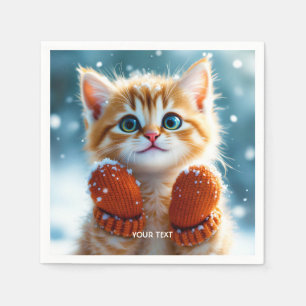 Serviette En Papier Imaginaire Cute Kitten Mittens Neige