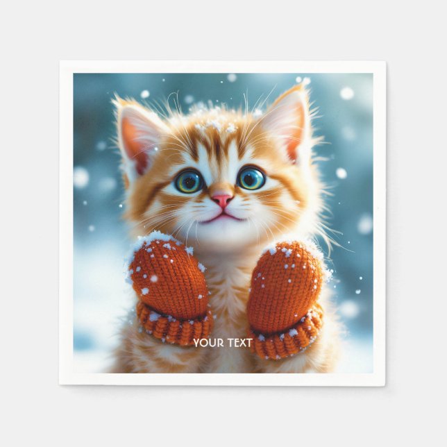 Serviette En Papier Imaginaire Cute Kitten Mittens Neige (Devant)