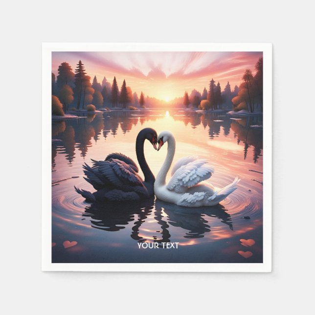 Serviette En Papier Imaginaire Cute Swan Lake Sunset (Devant)