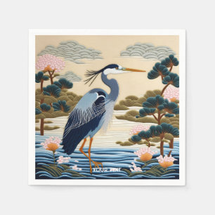 Serviette En Papier Imaginaire Cute Vivid japonais Heron Blue