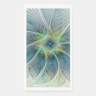 Serviette En Papier Imaginaire fleuri Moderne Bleu Vert Fractal Fleur