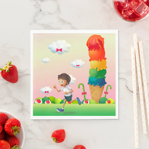 Serviette En Papier Imaginaire Ice Cream Cone avec Happy Running Boy