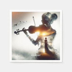 Serviette En Papier Imaginaire jolie violon fille soleil