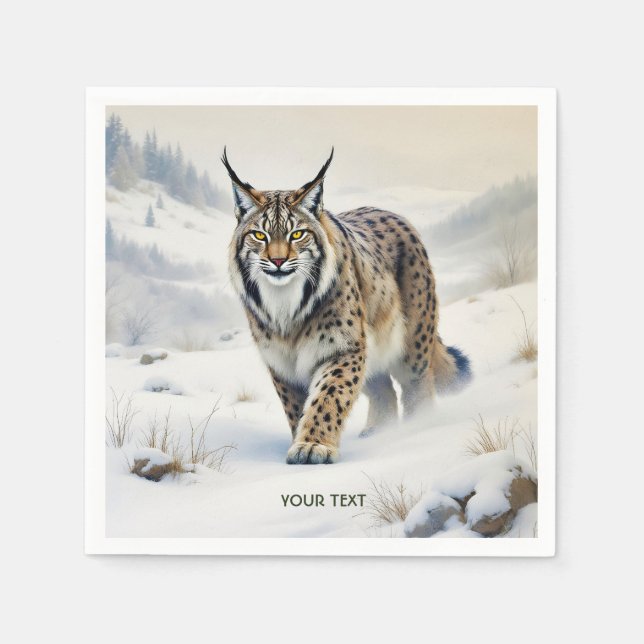 Serviette En Papier Imaginaire Lynx doux neige hivernale (Devant)