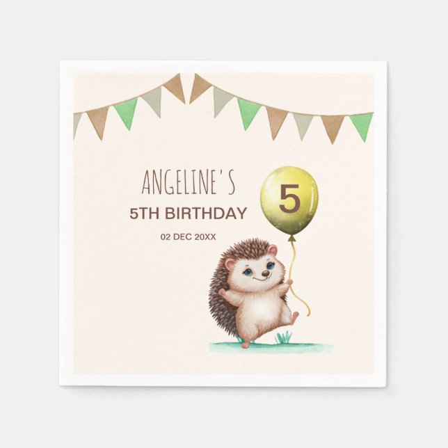 Serviette En Papier Imaginaire mignon Happy Hedgehog Balloon Anniversa (Devant)