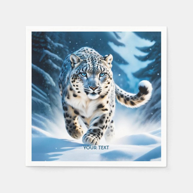 Serviette En Papier Imaginaire mignon léopard de neige en course (Devant)