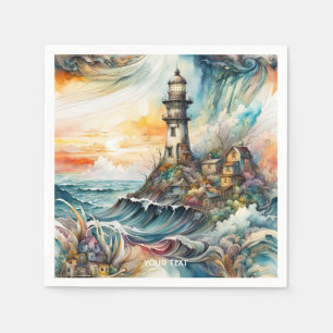 Serviette En Papier Imaginaire mignon phare Vivid tempête de dessin