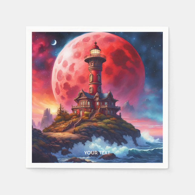 Serviette En Papier Imaginaire mignon rouge phare vivid Lune (Devant)