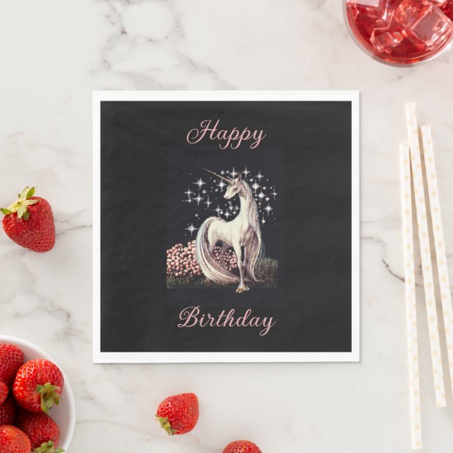 Serviette En Papier Imaginaire Unicorn anniversaire (En situation)