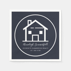 Serviette En Papier Immobilier Blanc Marine Bleu Business Paper