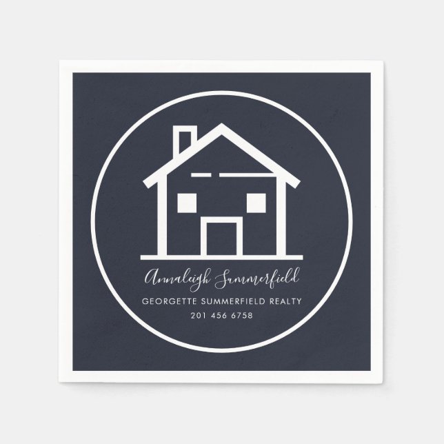 Serviette En Papier Immobilier Blanc Marine Bleu Business Paper (Devant)