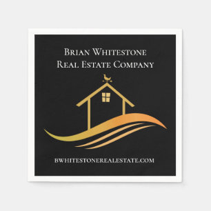 Serviette En Papier Immobilier Chic Noir Or Custom Open House