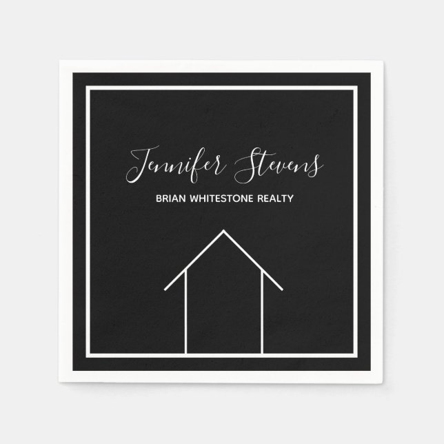Serviette En Papier Immobilier Open House Black White Marketing (Devant)