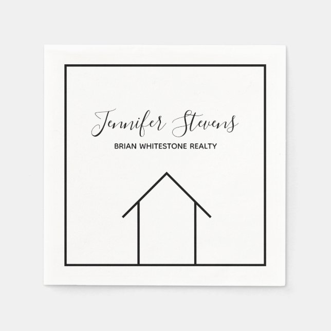 Serviette En Papier Immobilier Open House Noir Blanc Réalisateur (Devant)