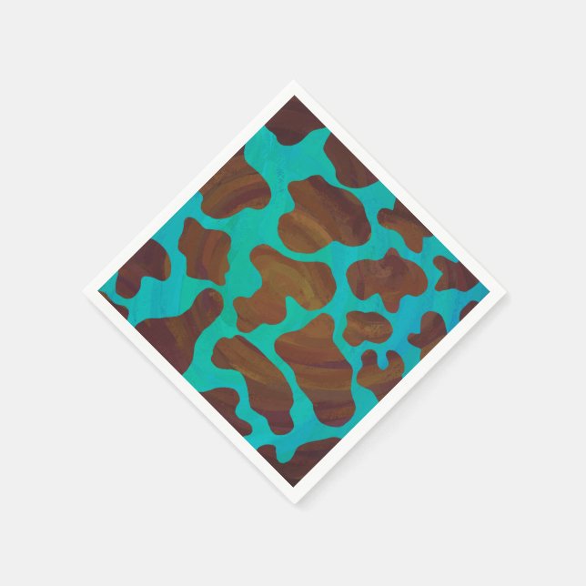 Serviette En Papier Impression Brown et Turquoise de vache (Coin)