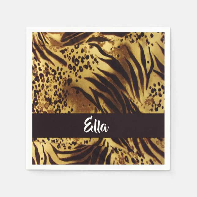 Serviette En Papier Impression de la peau du tigre de nom personnalisé (Devant)