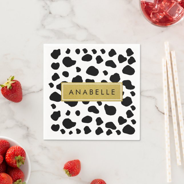 Serviette En Papier Impression De Vache, Spots De Vache, Noir Et Blanc (En situation)