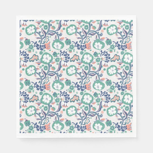 Serviette En Papier Impression florale contemporaine (Devant)